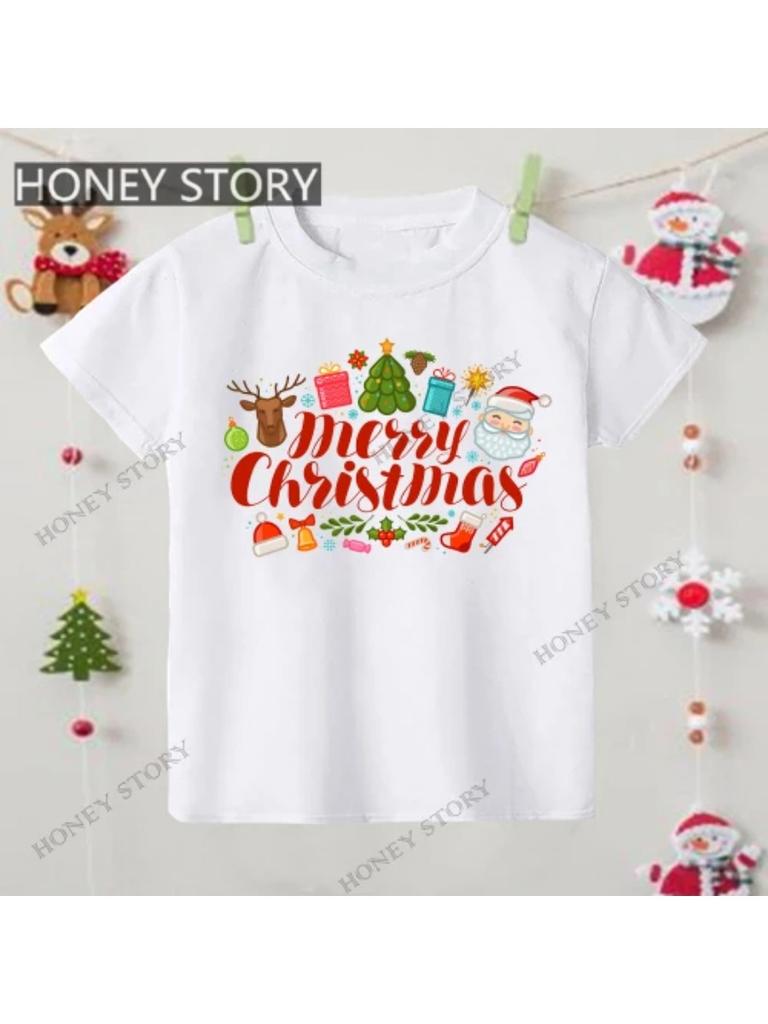 Merry Christmas T Shirt Christmas Christmas Snowman Pattern Children's Boys and Girls Short-sleeved T-shirt