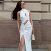 2025 Summer European & American Women's Sleeveless Hollow Sexy Crop Top & Skirt Set