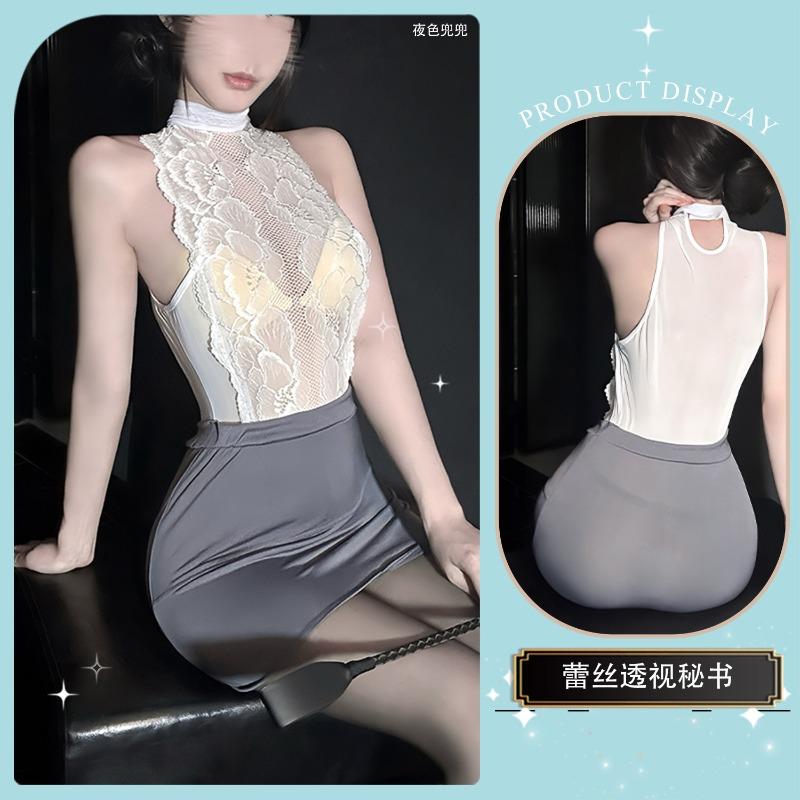 One-piece hip-wrapped sexy royal sister waist lace nightdress hip-wrapped one-piece secretary short skirt set premium set