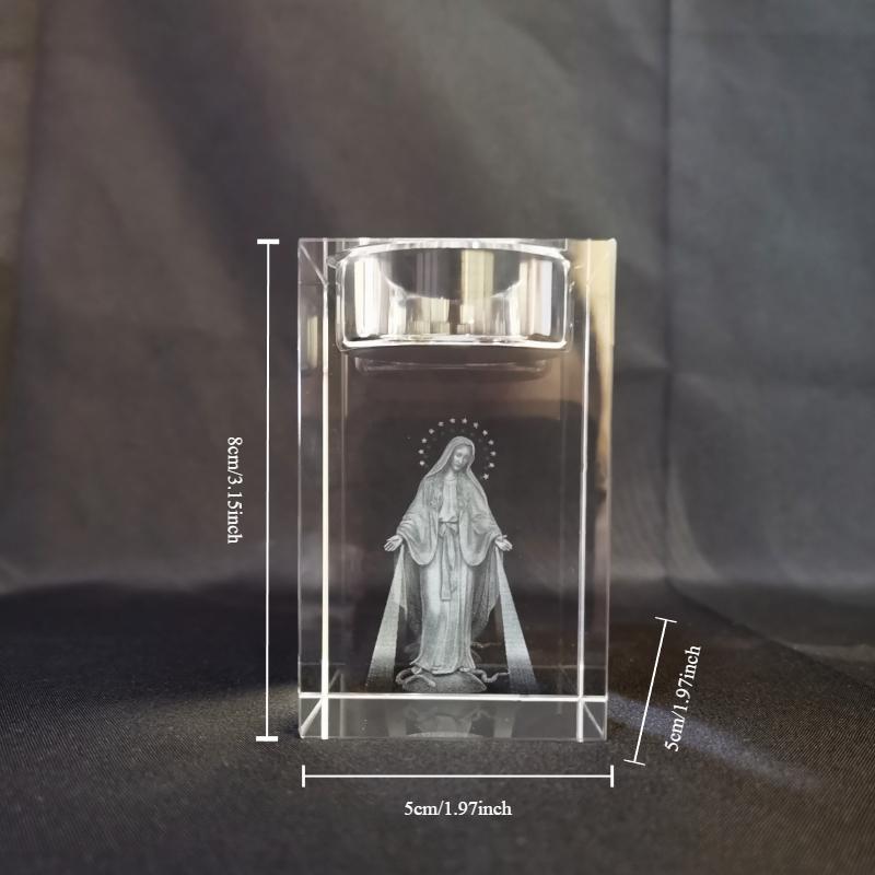

Nordic Crystal Glass Candlesticks Creative 3D Laser Engrave Cross Jesus Statue Mary Sculpture Altar Candle Holder Home Decor