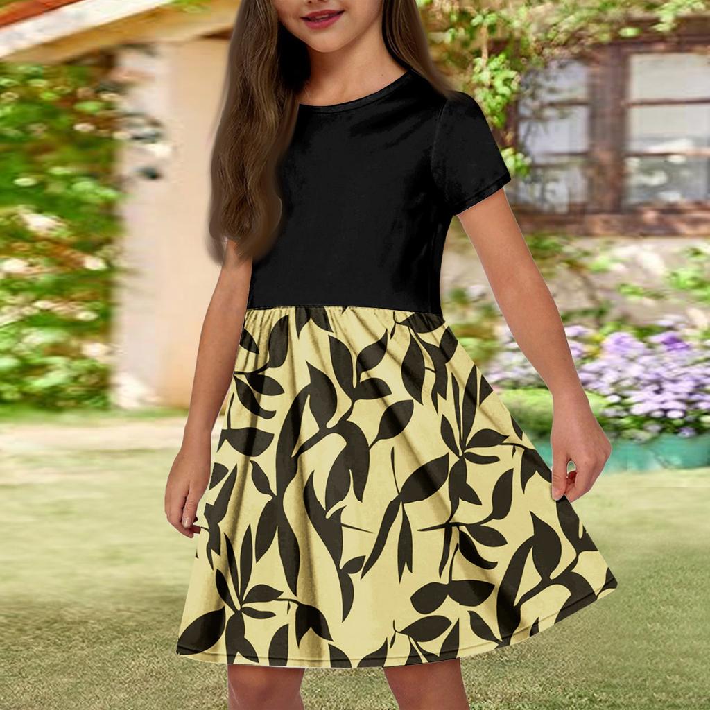 Girl Summer Dress  Solid Color & Print Sleeveless Dress With Pocket Casual Dress Shorts Sleeve Party Dress