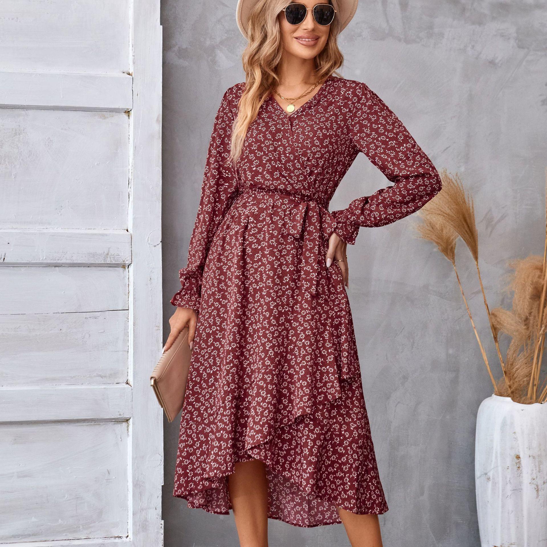 

Floral Print Asymmetrical Hem Maxi Dress S червоний