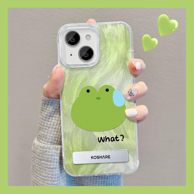 Geeignet für Apple 15 Handyhülle Sommer Iphone14 Niedlicher Schweißfrosch Ständer 13 Federgarn 12 Transparente weiche Kanten