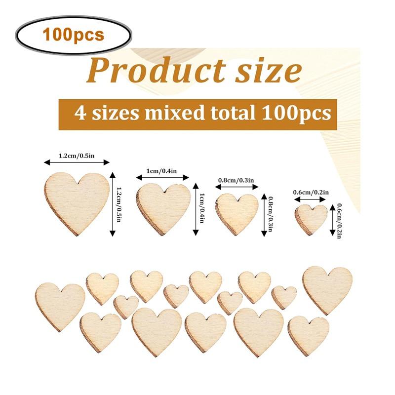 100pcs/lot Unfinished Wooden Stars/Heart Ornaments, Assorted Size Cutout Blank Wood Pieces Cutouts for Christmas Wedding Decor