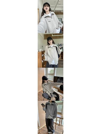 Double Zipper Knitted Cardigan: Retro Hong Kong Style Loose Slimming Women's Hoodie