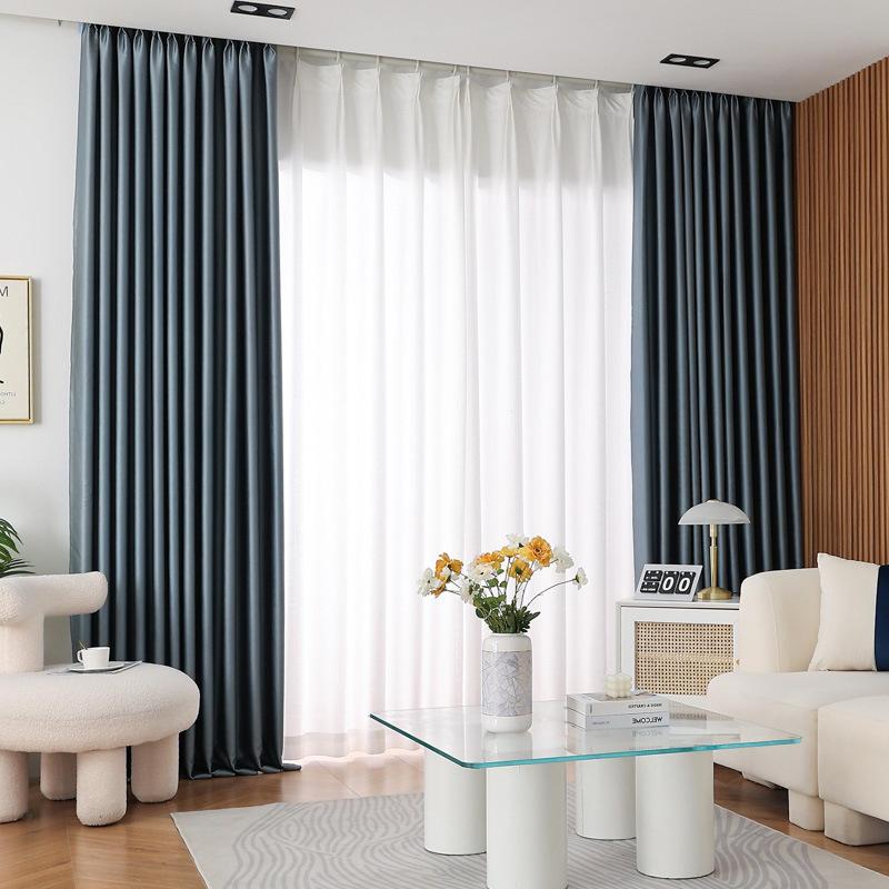 European-Style Bedroom Bay Window Color Matching Curtains Sunscreen Full Shading Sunshade Insulation Fabric Cream Finished Product