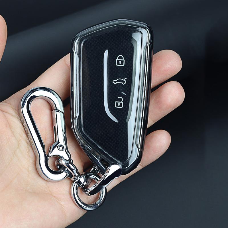 Transparent Soft TPU for VW Golf GTI R MK8 ID.3 ID.4 Seat Leon Tarraco Ateca Cupra Born Black Transparent Car Key Fob Case Bag