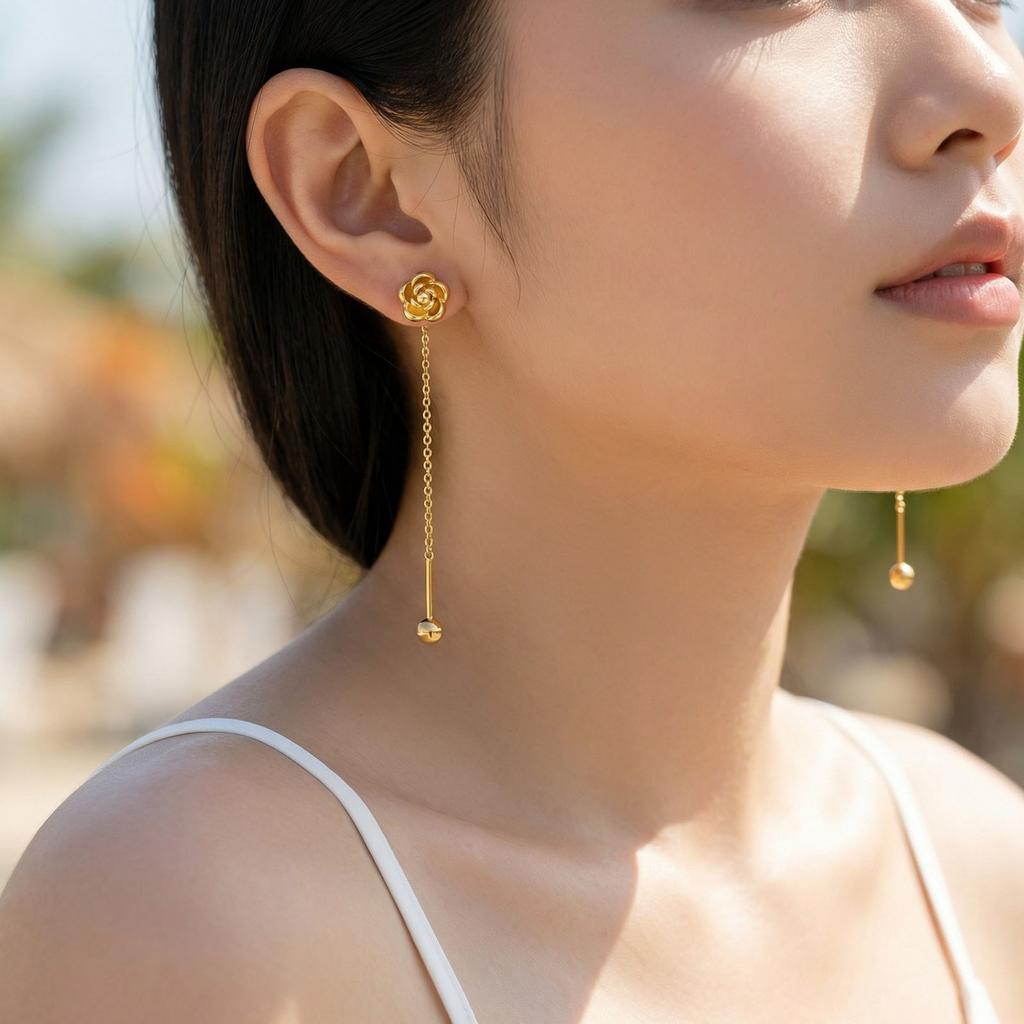 Bow Heart Drop Earrings for Women, Dainty Long Chain Threader Earrings , Minimalist 18K Gold Plated Temperament Jewelry
