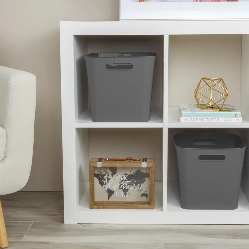 3 Pack Plastic Cube Storage Bins Decorative Organizers with Handles Closet Bathroom Office Playroom Easy Access BPA Free Storage