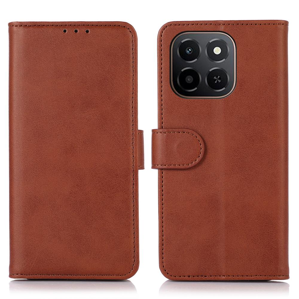 

For Honor X6c 4G Case Cowhide Texture Leather Wallet Phone Cover with Stand Brown