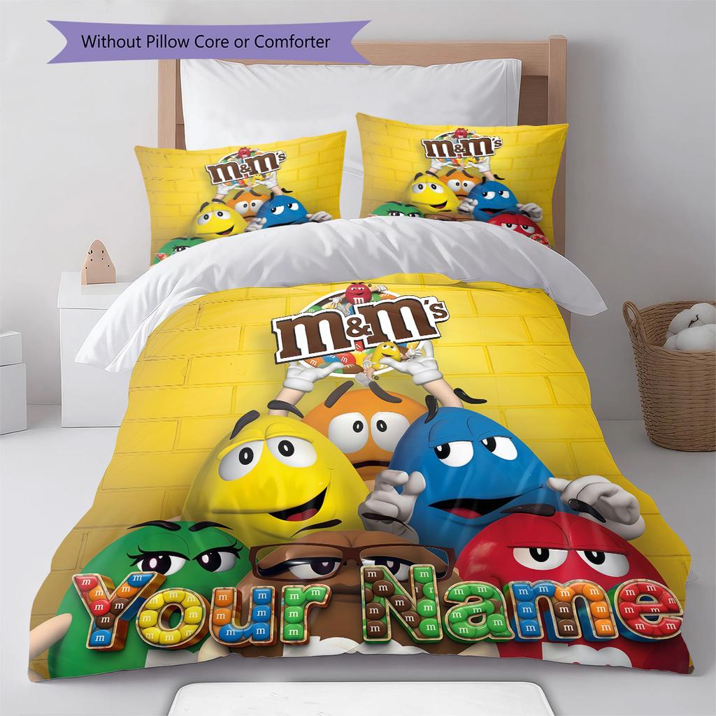 Custom Name M&M's Sweet Fun Bedding,Quilt Set Quilt Cover Pillowcase Home Birthday Gift (1 * duvet cover + 2 * pillowcase, without core)