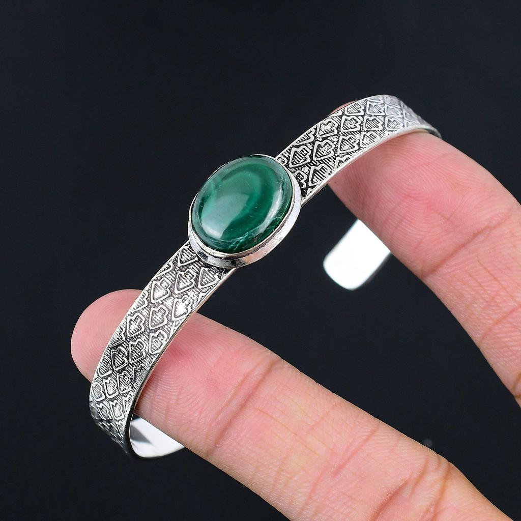 Heart Chakra Pear Malachite Gemstone 925 Sterling Silver Birthday Sister Bangle