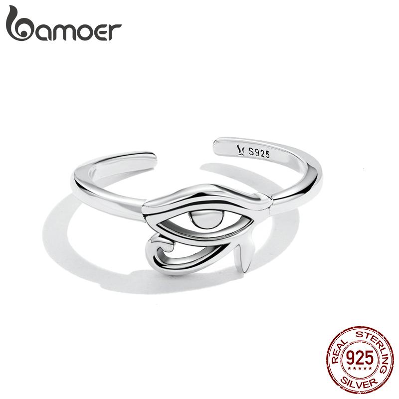 BAMOER 925 Sterling Silver Eye of Horus Egypt Protection Open Ring for Women Personality Cool Band Ring Fashion Jewelry Gift