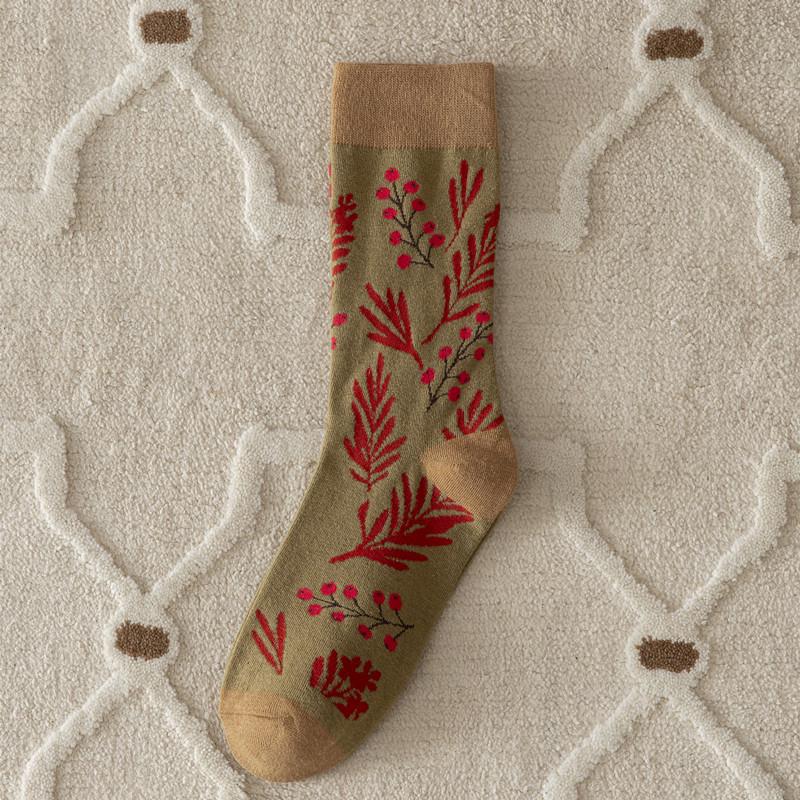 "Damen Retro Hahnentritt & Floral Mittelhohe Verdickte Baumwollsocken für Herbst/Winter"