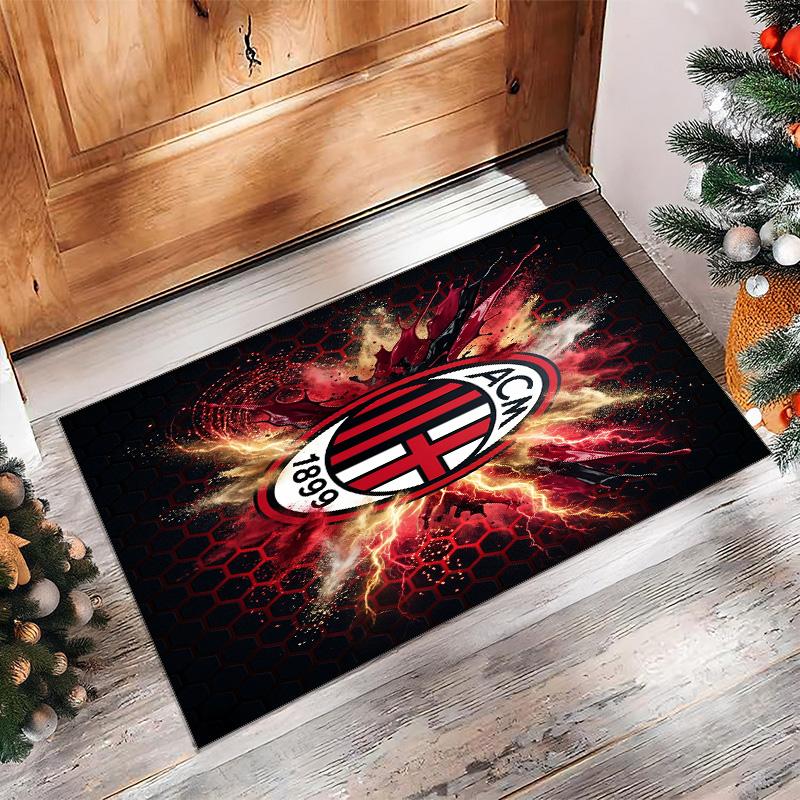 Tappeto in Flanella Stampato AC Milan Antiscivolo Morbido Poliestere Tappeto per Pavimento Tappetino Decorativo da Interno per Camera da Letto Soggiorno Divano Sala Giochi Decorazione Casa