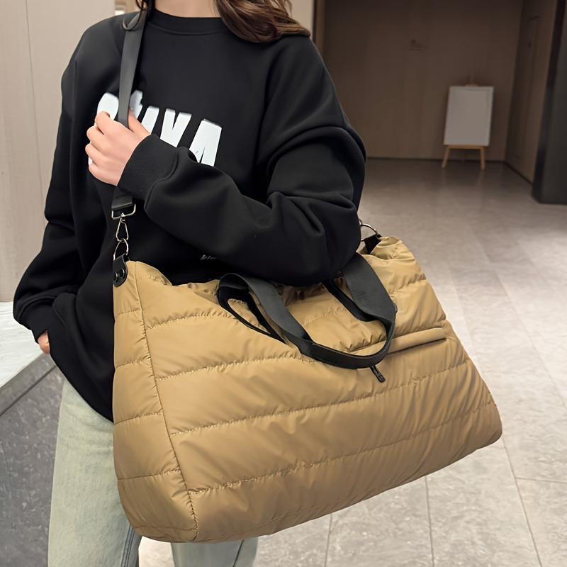 2pcs Large Capacity Padded Women's Tote Bag Set for Travel Fashionable Winter Quilted Handbags Designer Shoulder Bags for Women