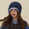 Japanese Retro Plaid Lace Knitted Slouchy Beanie – Warm, Versatile Wool Hat for Autumn and Winter