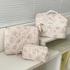 Quilted Pink Flower Ladies Travel Storage Bag Makeup Case Retro Floral Print Women's Cosmetic Bags Small Purse Female Handbags