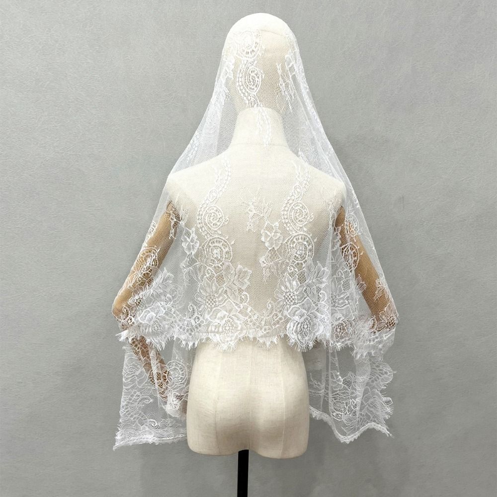 Lace Trim Bridal Headscarf Breathable Lace Shawl Soft Muslin Head Covering  Chapel Event