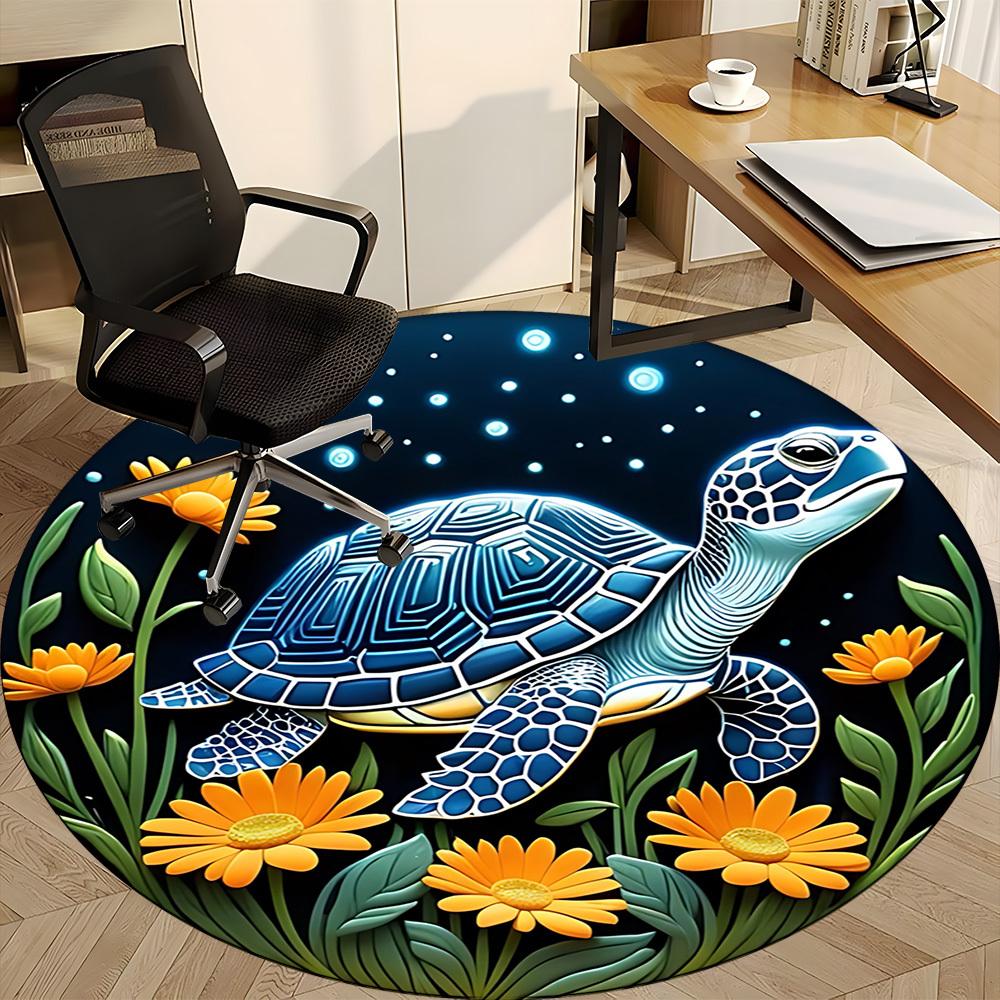 1pc Sea Turtle Print Chair Carpet for Office, Round Non-Slip Durable Large Size Office Carpet, Suitable for Office, Beautiful Decoration