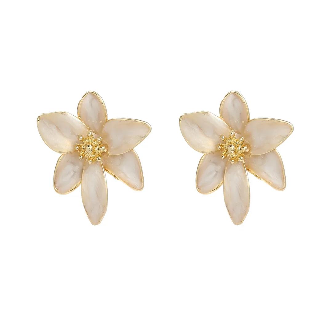 Bohemia Ethnic Style White Enamel Flower Stud Earrings for Women Charm Stainless Steel Wedding Bride Jewelry Accessories Gift