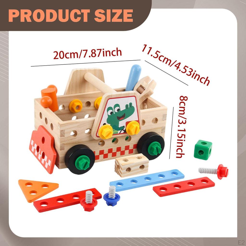 Kids Wooden Truck Tool Set Construction Toys Learning Interactive Bench for Birthday