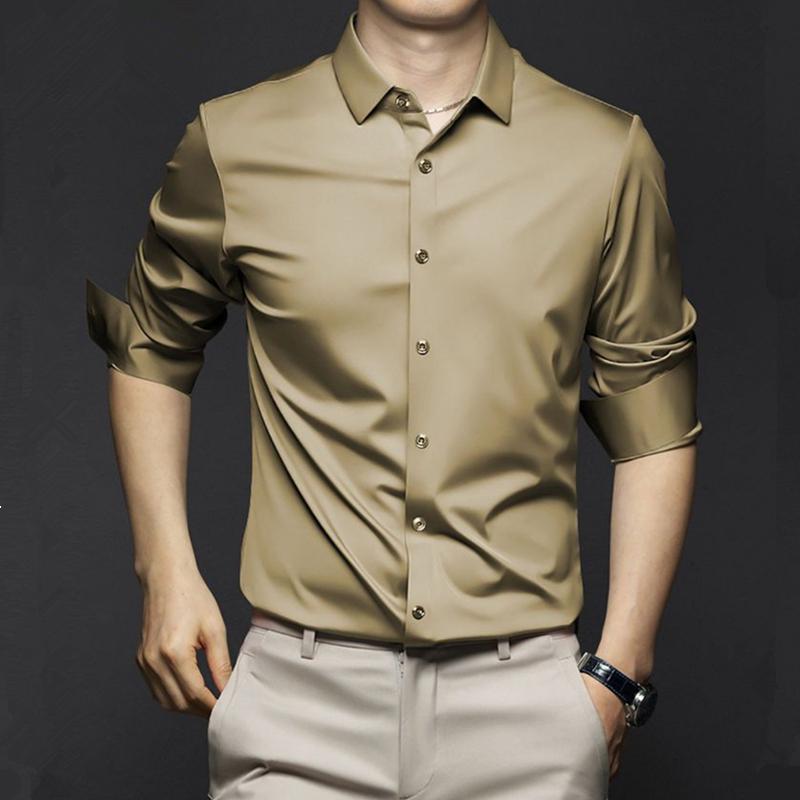 New Stretch Anti-Wrinkle Men's Shirts Long Sleeve Dress Shirts for Men Slim Fit Social Business Blouse Shirt