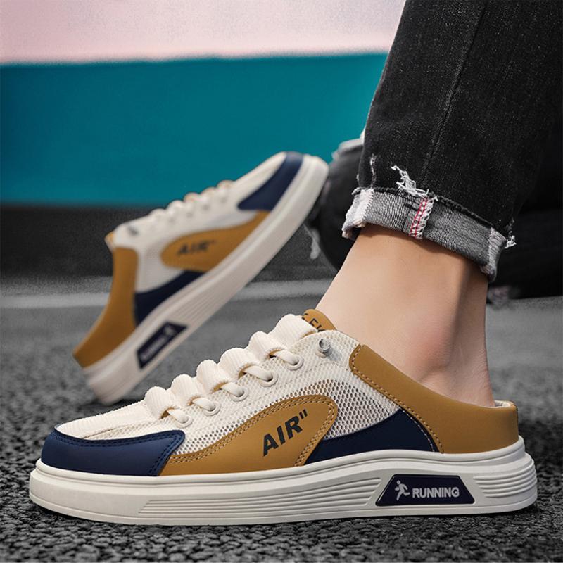 Summer Men's Mesh Semi Slippers Fashion Platform Slip on Slippers Home Mute Slides Outdoor Casual Sandal Shoes for Men Sandalias