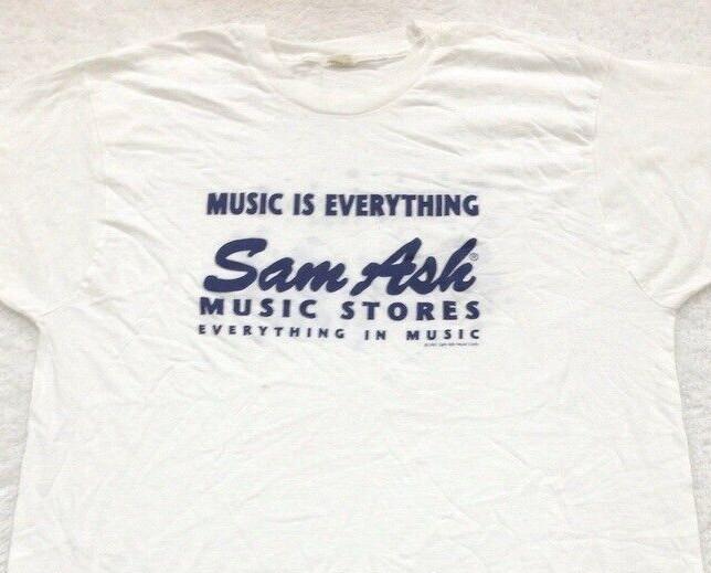 vintage 80s SAM ASH MUSIC STORES 2-SIDED T-Shirt MEDIUM/LARGE single stitch 90s