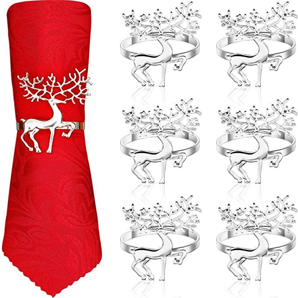 6Pcs Christmas Napkin Rings Deer Design Napkin Holder Home Table Decor Christmas Party Gold Alloy Napkin Buckle Xmas Ornament