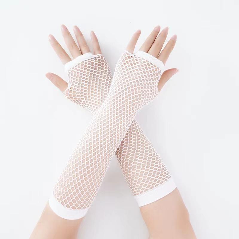 Black Neon Fishnet Fingerless Long Gloves Arm Cuff Party Wear Fancy Dress for Women Sexy Girls Punk Goth Dance Party Mesh Gloves