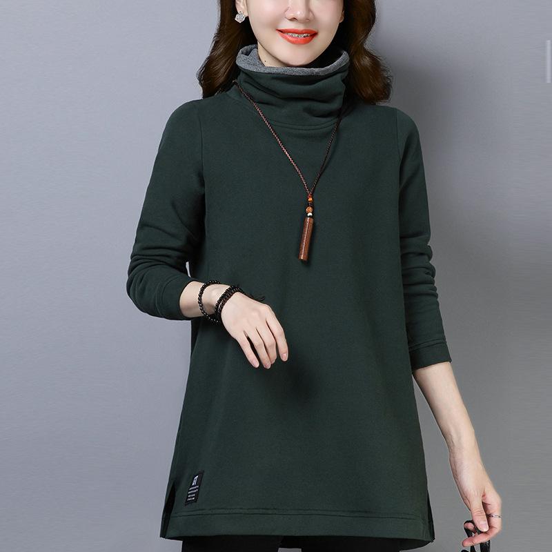 2024 Women's Korean Style High Neck Fleece Sweatshirt, Winter Thickened Mid-Length Loose Fit for Tummy Coverage