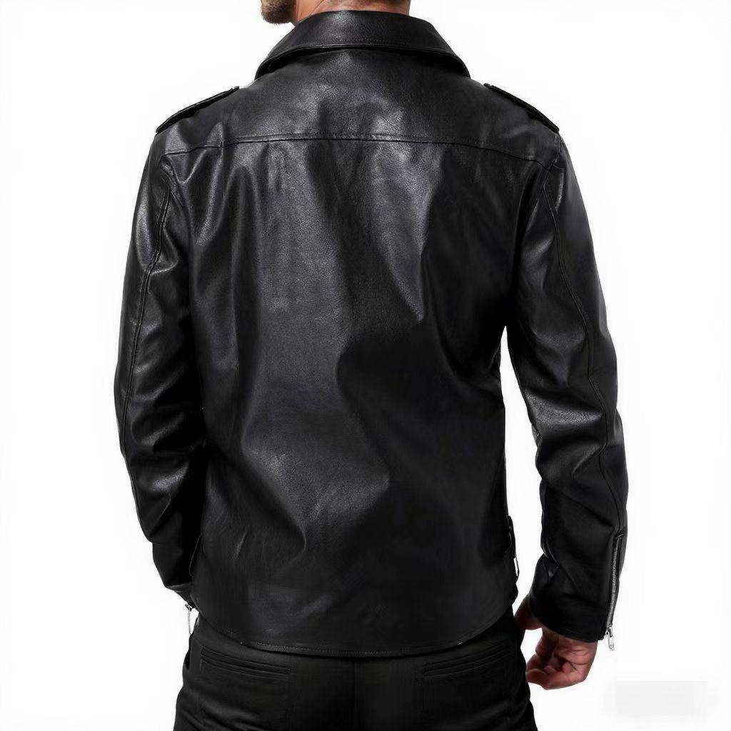 Autumn Winter Casual Men's PU Leather Jacket Fashion Slim Fit Turn Down Collar Moto Biker Coat Trendy Men's Outerwear