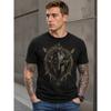 Men's Black Short Sleeve Crew Neck T-shirt with Vintage Spartan Helmet Graphic, Soft Cotton Feel, Relaxed Fit for Casual Daily Wear or Gym Sessions