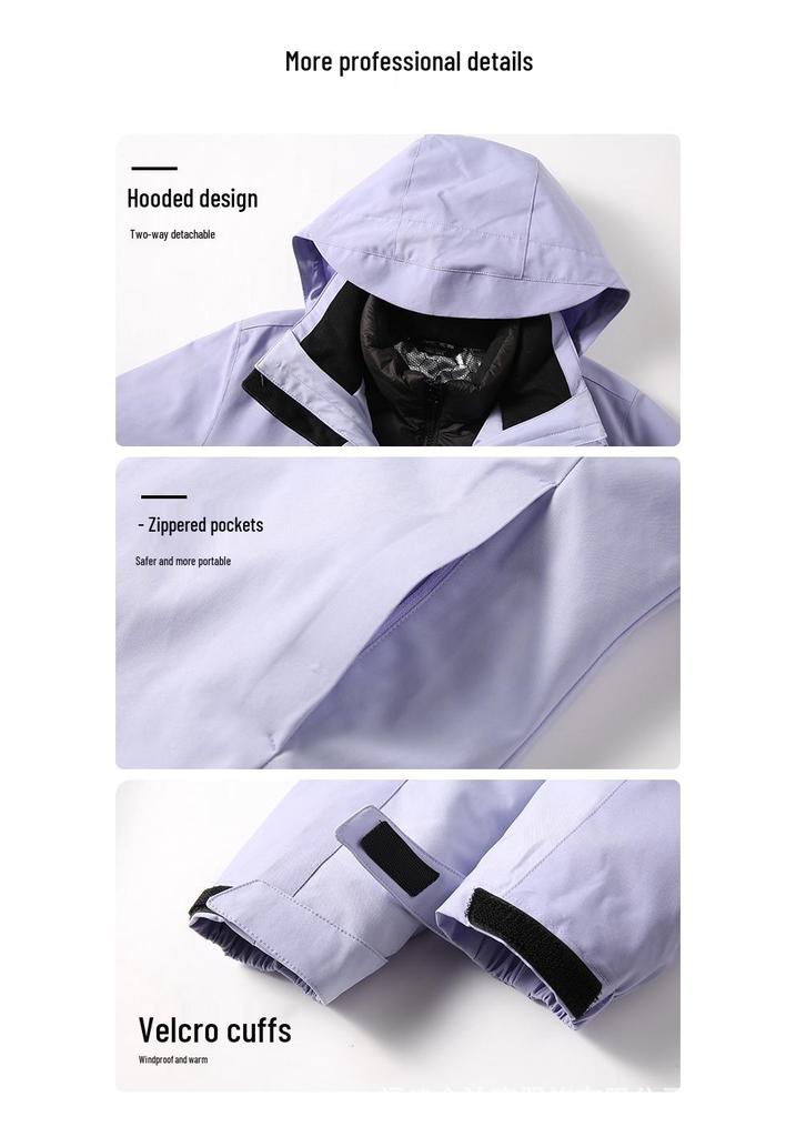 Women's Water-Repellent 3-in-1 Detachable Down Hooded Jacket - Autumn/Winter Mountaineering Top.
