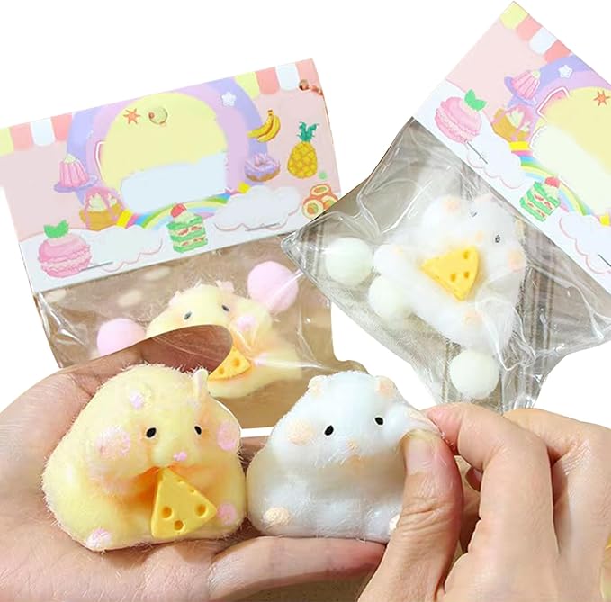 Toys, Toys Kids Childrens 2PCS Cute Soft Hamster Squishy 3inch Stress Relief Squeeze Fidget for Adults, Party Favors Pinch Family