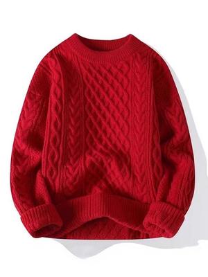Men's Loose Knit Base Layer Sweater - Warm, Thickened, Velvet-Lined, Solid Color for Teens, Autumn/Winter