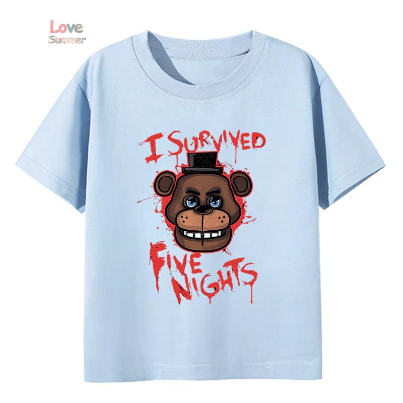 kids T-Shirt unisex FNAF At Freddys boys girls Casual O Neck Short Sleeve Elastic Fit Perfect for 2026 Spring Daily Wear