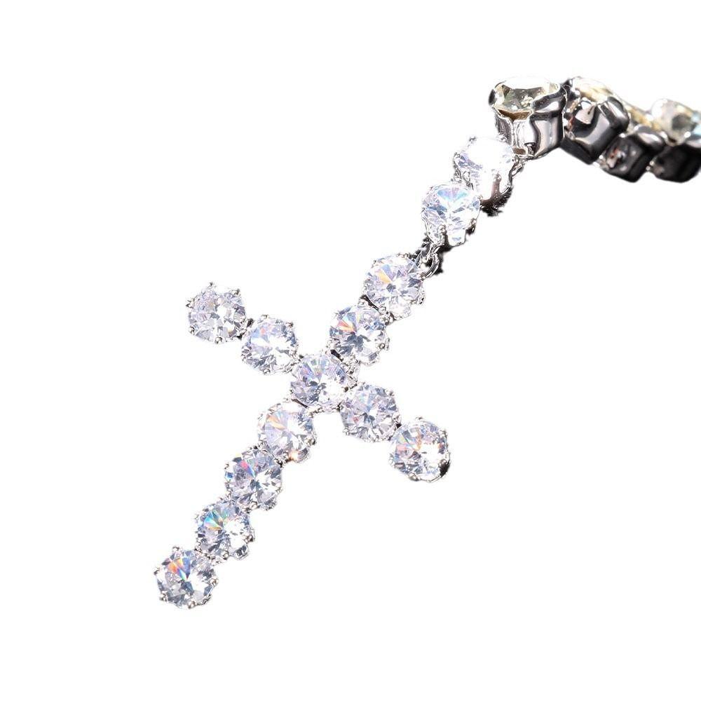 Rhinestones Cross Pendant Necklace Shiny Clavicle Chain  Jewelry Accessories