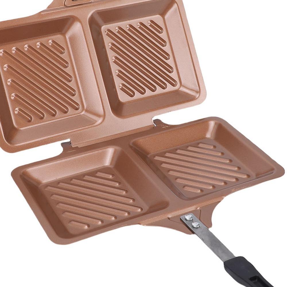 Double Sided Panini Maker Pan Non Stick Coating Stovetop Toasted Sandwich Maker Baking Cooking золотой