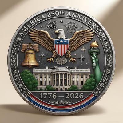 Yousheng 1/2Pcs America 250th Anniversary Souvenir Coin Carved United States History Collectible Coin US 250th Round Metal Keepsake Badge Patriotic