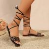 Fashion Ladies Shoes Open Toe Women's Sandals Summer Daily Ankle-wrap Casual Sandals Women Print Lace Up Flat with Plus Size Shoe Female