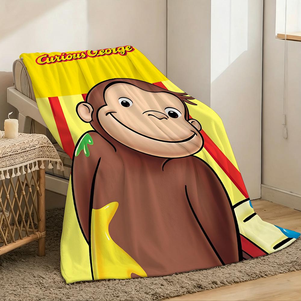 Curious George Throw Lightweight 240g Flannel Blanket Soft Skin-friendly for Summer Cooling
