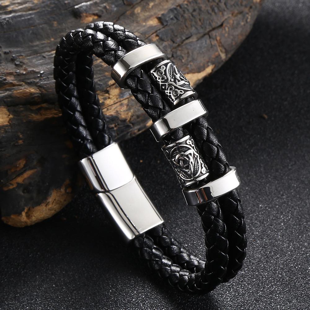 2026 Men s Multi-layer Leather Woven Bracelet, Nordic Viking No, Men s Woven Leather Rope Bracelet 16.5CM