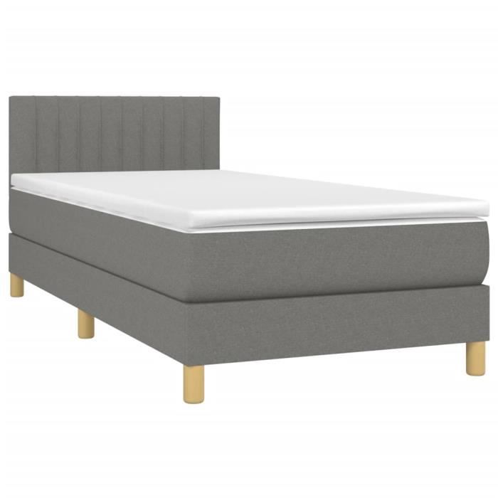 3140746 vidaXL Lit à sommier tapissier avec matelas Gris foncé 90x200 cm Tissu