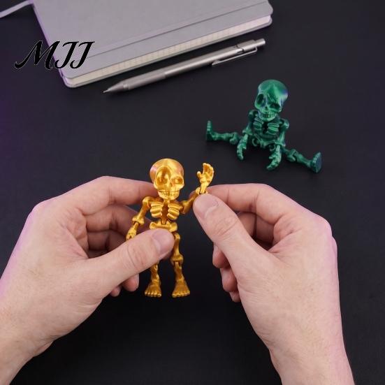 Dark Atmosphere Decor 10Pcs 3D Printed Skeleton Figurines with Movable Joints, Articulated Man Halloween Party Props Fidget Toy, Mini Posable