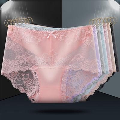 Damenhöschen mit mittlerer Taille, Spitze, ausgehöhlt, gute Atmungsaktivität, Unterhose mit angehobenem Hintern