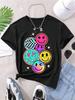 Cartoon Smiley Face Print Short-sleeved Women T-shirt Casual Versatile Style Suitable for  Outings and Daily Wear Women Clothing