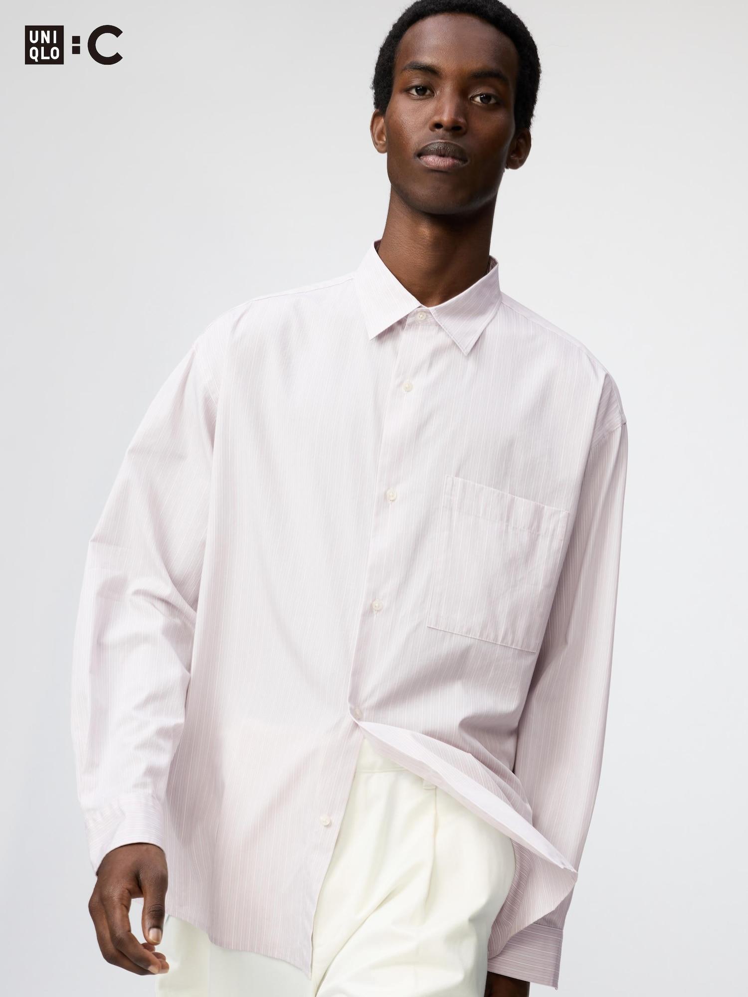 Uniqlo Япония Широкая оверсайз рубашка в полоску 70 LIGHT PURPLE/3XL