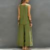 Women's Ccasual Sleeveless Vest And Wide Leg Pants Cotton Linen Set